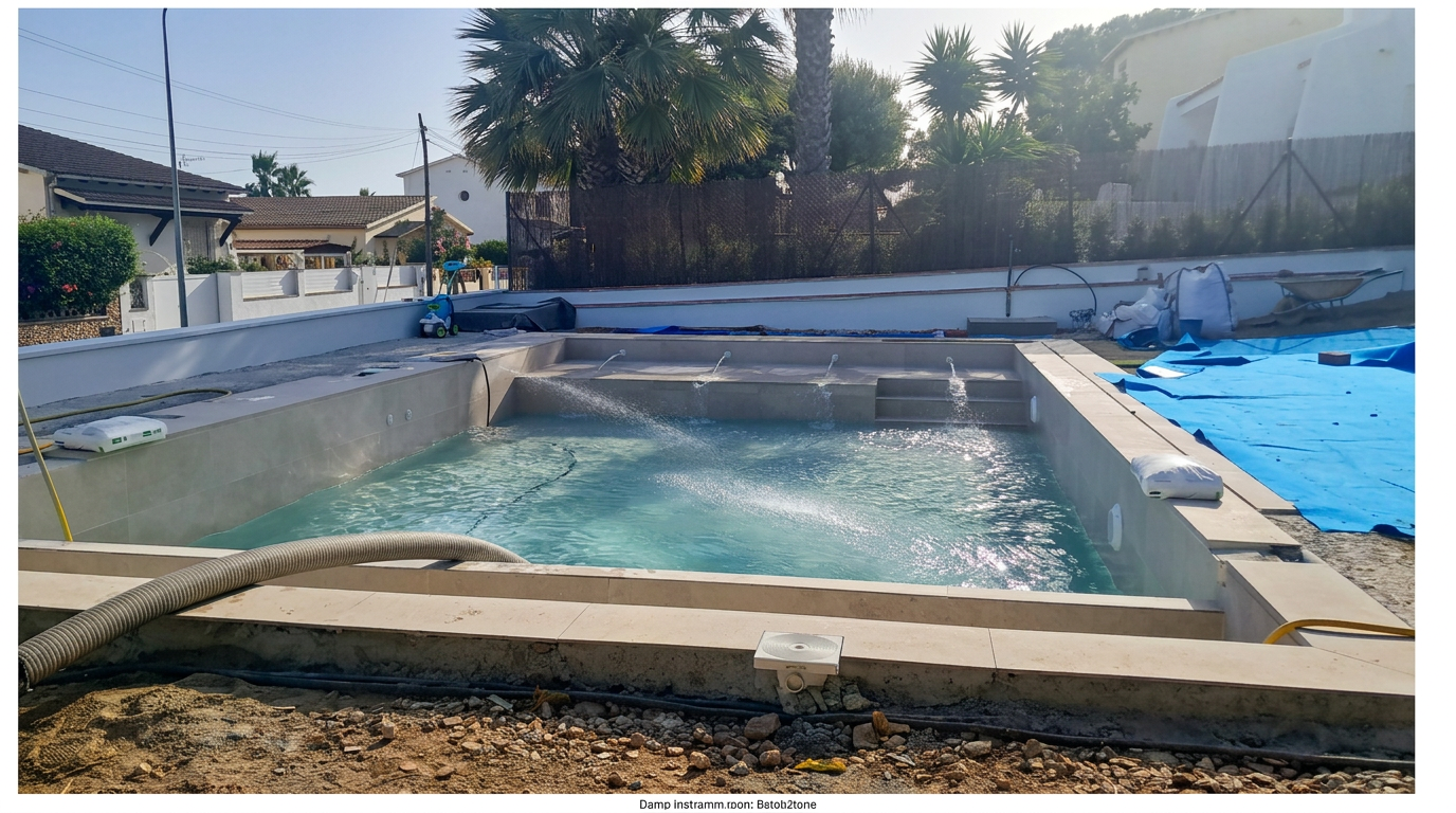 Construcción de piscina con sistema de filtración